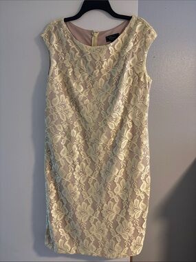 Collection Dressbarn Pale Yellow Floral Lace Midi Sheath Dress, 14W